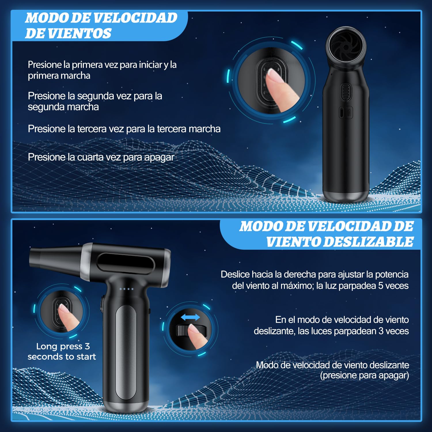 Soplador de Polvo Eléctrico 200000RPM,3 Velocidades Recargable Aire Comprimido Limpieza PC con Batteria10000mAh, Soplador Aire Comprimido para Laptop, Teclado, Casa y Auto.