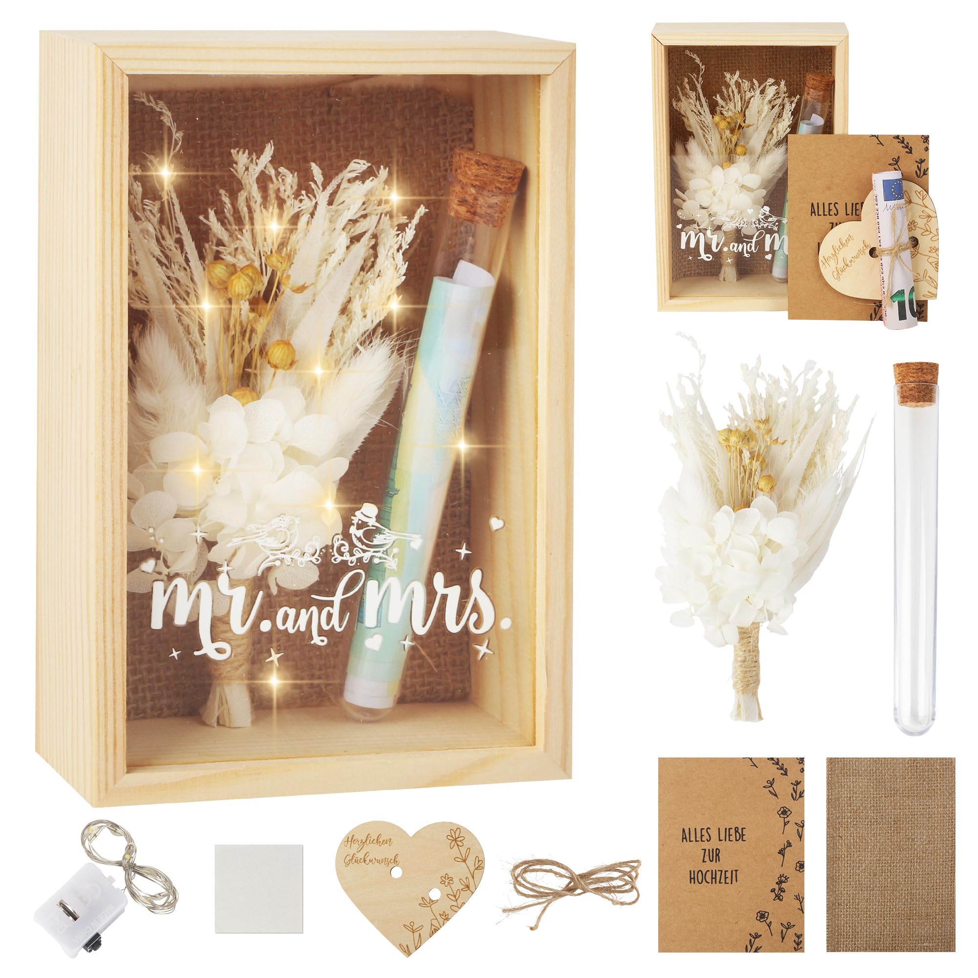 Regalo Di Denaro Per Matrimonio, Con Fiori Secchi, Scatola Di Legno