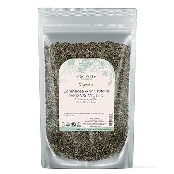 Starwest Botanicals Dried Echinacea Angustifolia Organic - Loose Leaf Herb for Tea & Natural Herbal Blends, Cut & Sifted, Certified Kosher, Non-GMO - 4 oz Pouch