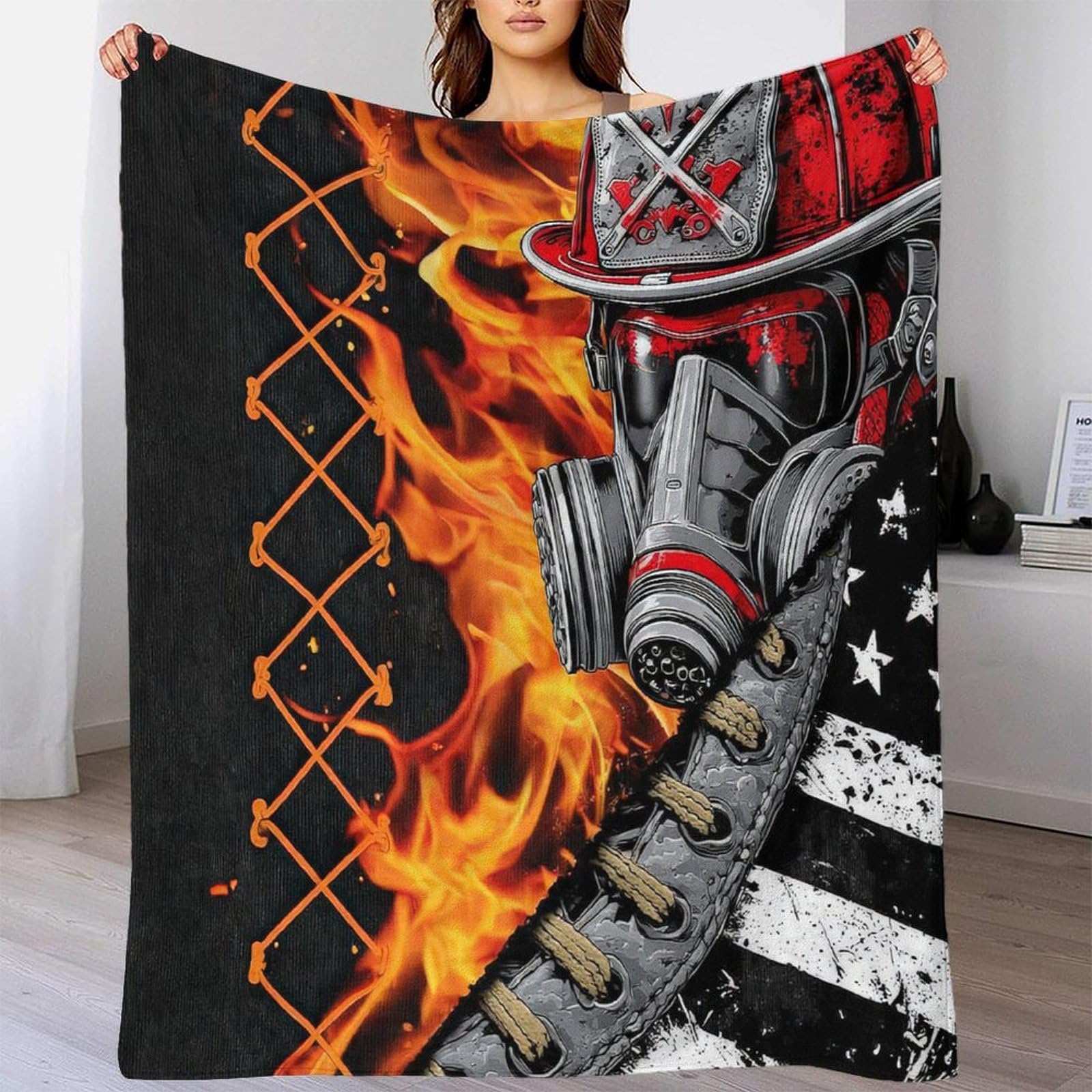 stampa 3D firefighter helmet plaid in pile microfibra biancheria da letto morbido coperta in pile anti-pilling per giovani amanti delle serie tv urban streetwear 80×90inch(200x230cm)