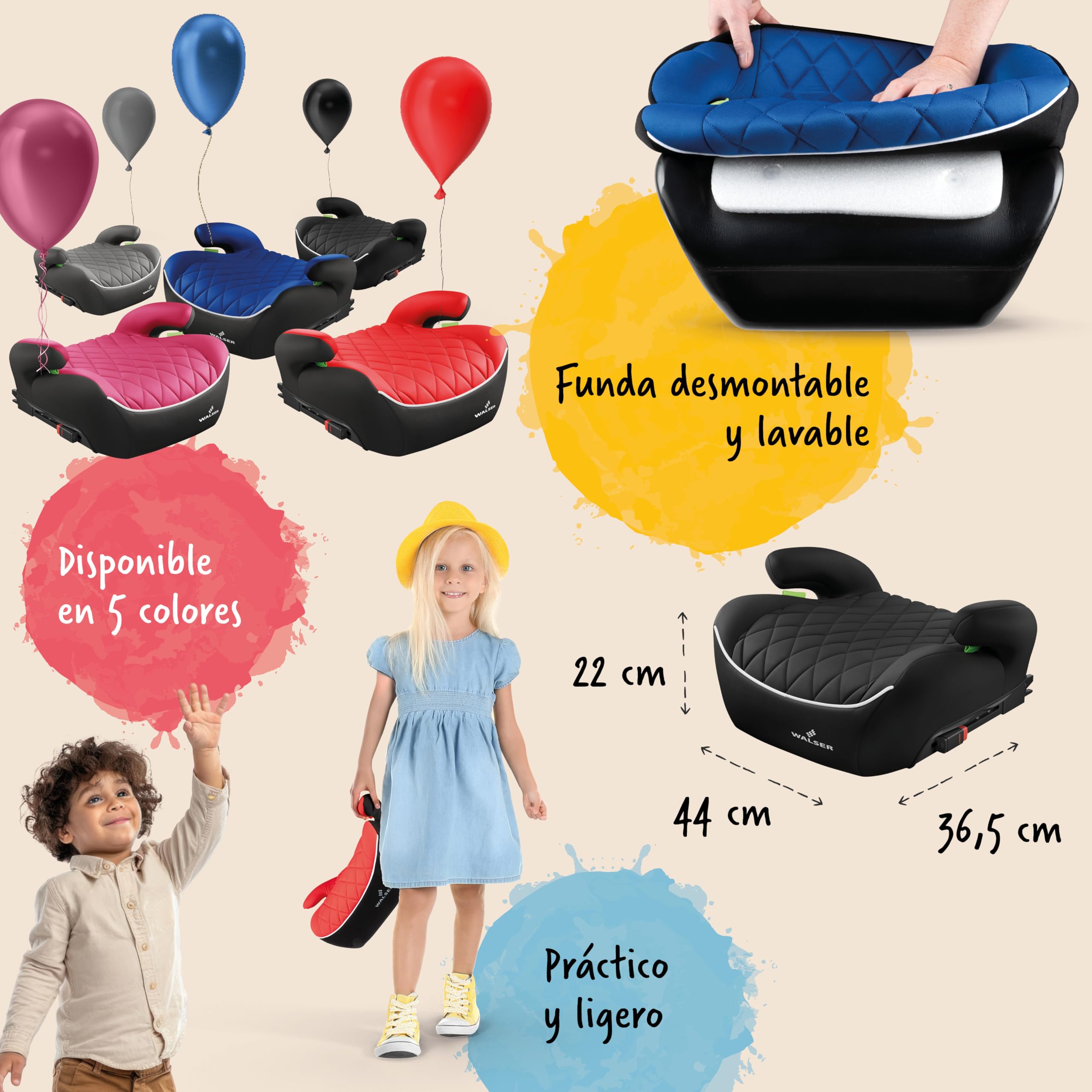 WALSER Premium asiento elevador infantil coche ISOFIX, asiento infantil coche 125-150 cm, plaza elevador niños auto Andy última norma 2024 ECE R 129 negro