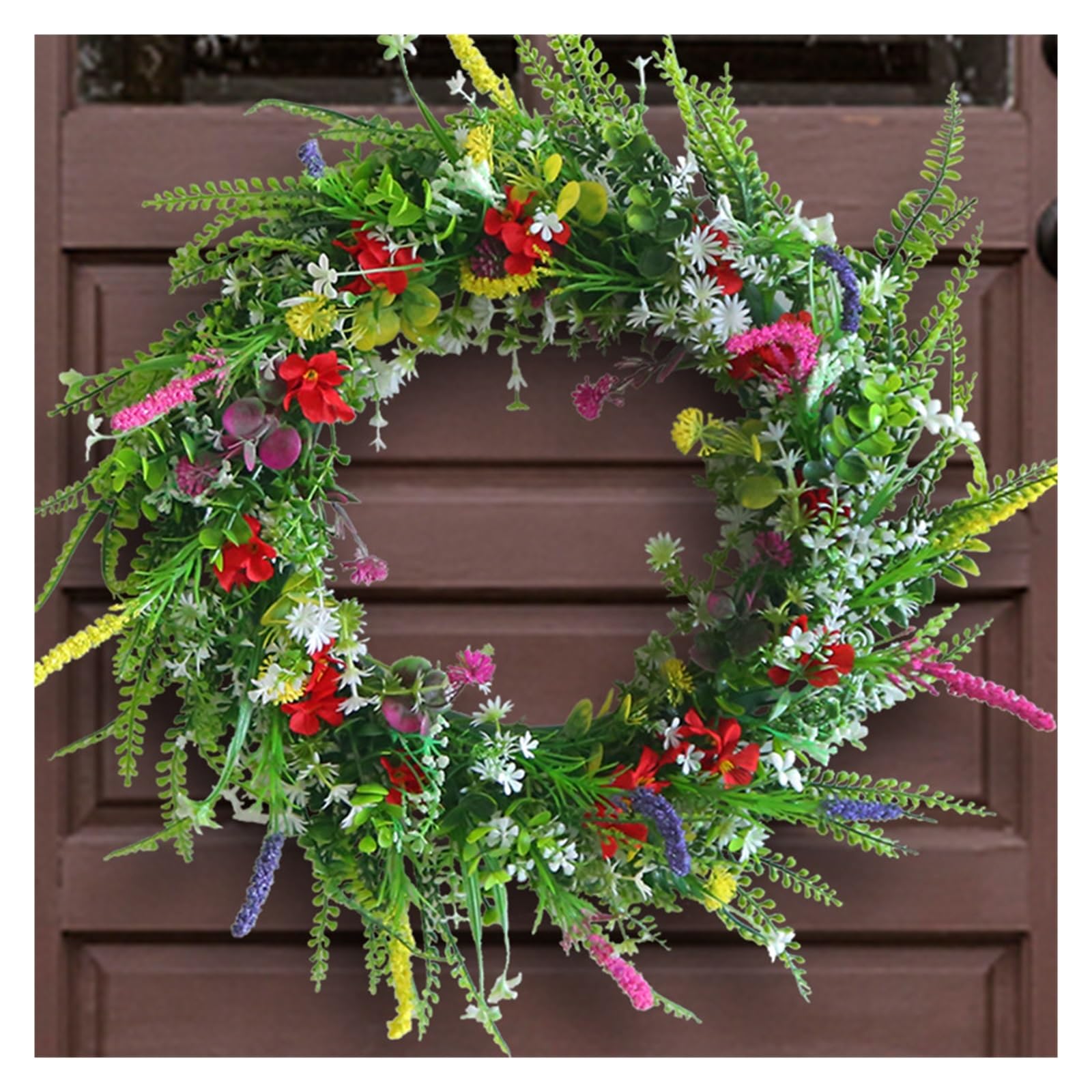 Couronne pour Porte Couronne de Fleurs Sauvages, décoration extérieure Rustique, Suspension Murale Florale, Jardin, Porche, Couronne Mariage, Rose(45CM)