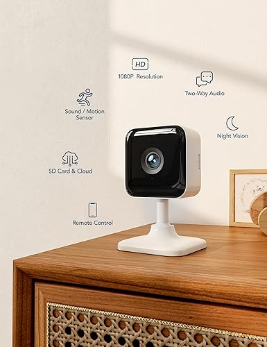 Miniatura 9 de GNCC Cámara de seguridad para interiores 1080P con detección de movimiento, sirena de audio de 2 vías, visión nocturna, almacenamiento en la nube y