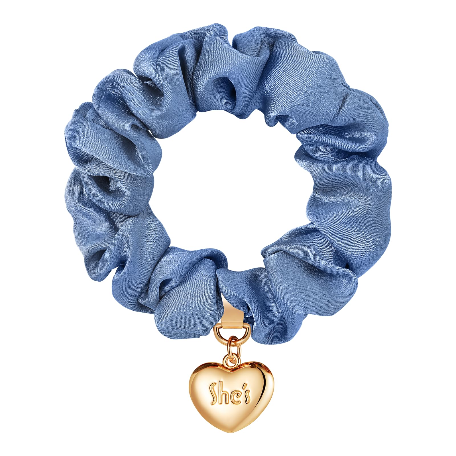 She's Heart-Shaped Bun Hair Tie, Elegant Scrunchie for Women Stylish Ponytail Holder (Light Blue)