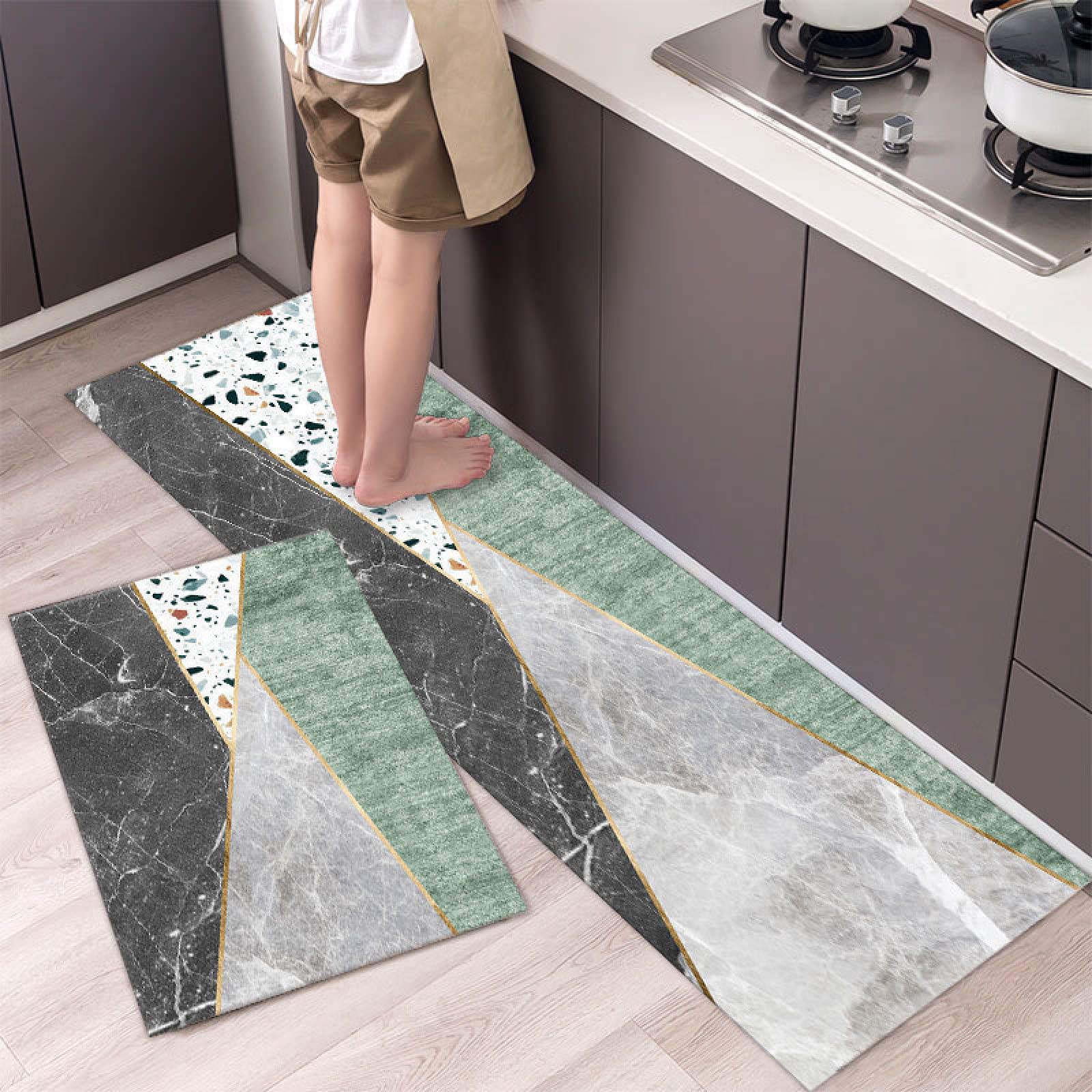 2 Pezzi Tappeto Cucina Passatoia Stampa Nera Tappeti Tappeto Cucina Antiscivolo Lavabile Tappetino Tappeti da Cucina Moderno Lungo Microfibra Lavabile in Lavatrice