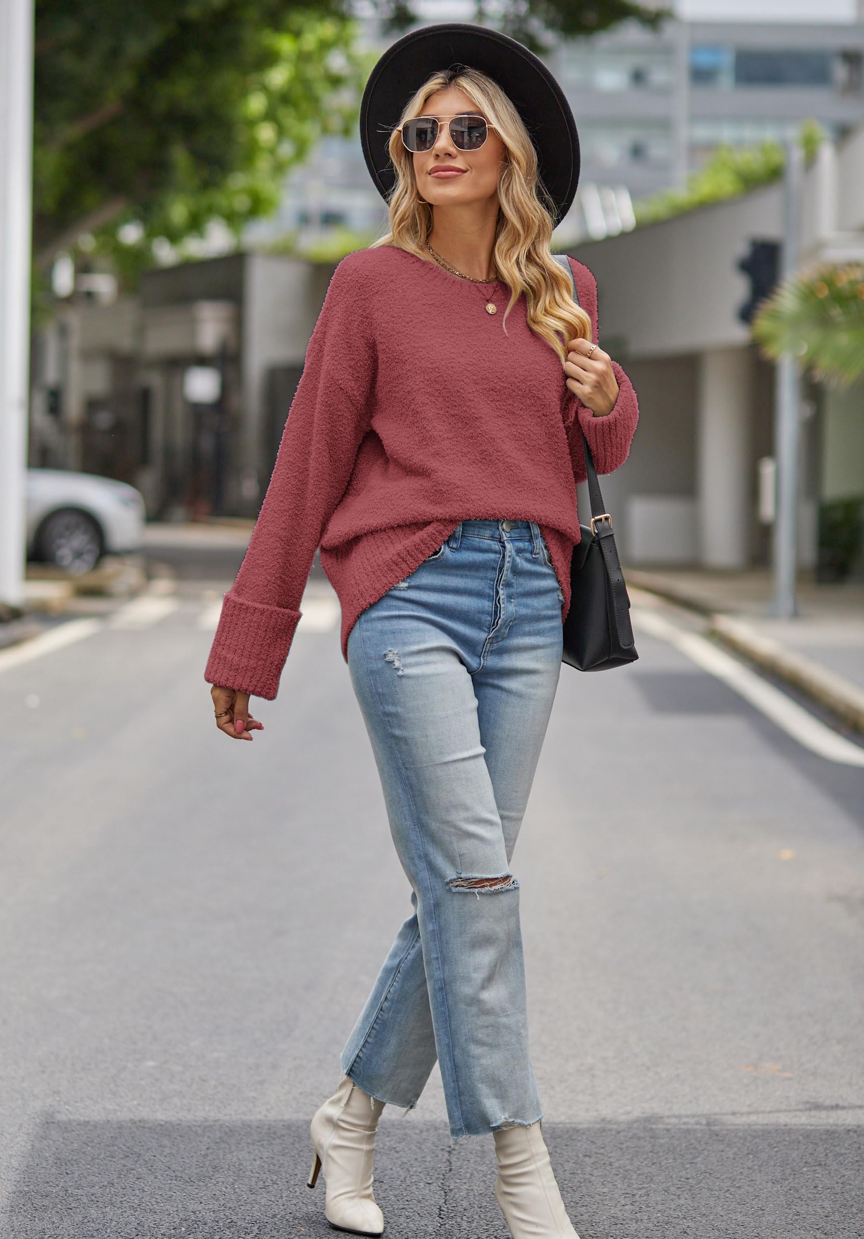 Jhsnjnr Pull ample surdimensionné à manches longues pour femme - Pull tricoté à col rond