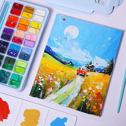 Miniatura 6 de HIMI - Juego de pintura gouache, 36 colores x 0.4 fl oz, diseño de taza de gelatina doble con 3 pinceles de pintura y una paleta en un estuche de