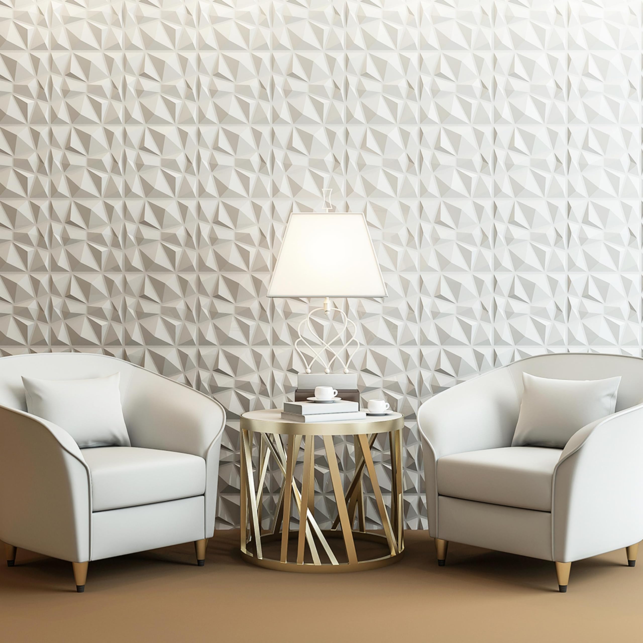 Art3d Lot de 33 panneaux muraux décoratifs 3D en forme de diamant, Blanc mat 30,5 x 30,5cm, PVC imperméable