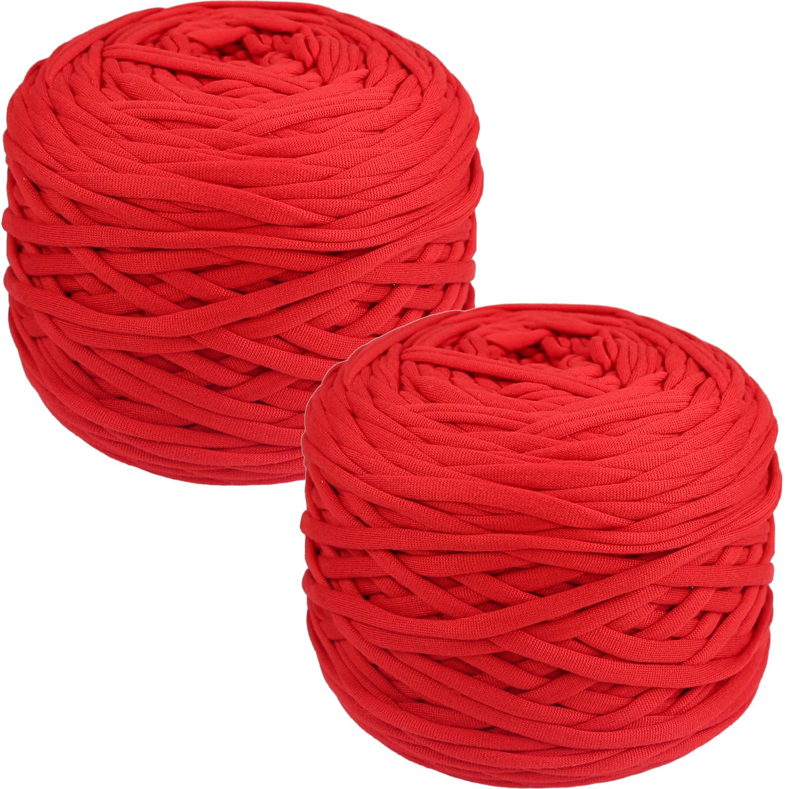 SIMEIQI 2 PCS 800g T-Shirt Yarn Elastic Fabric Crochet for DIY Knitting, 130 Yards Spaghetti Thick Knitting Yarn for Hand DIY Bag Basket Cushion Crocheting Projects,Home Decor (Red)