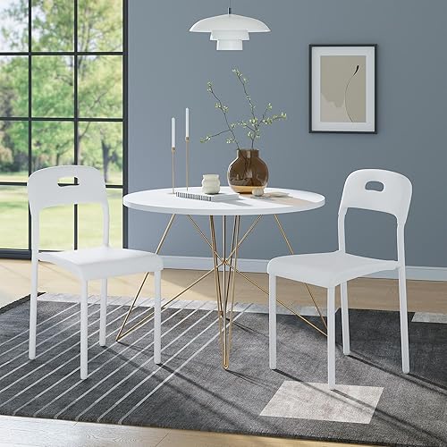 Miniatura 7 de Juego de 2 sillas de comedor apilables de plástico, patas de metal, fácil montaje, respaldo ergonómico, impermeable y resistente a las manchas,