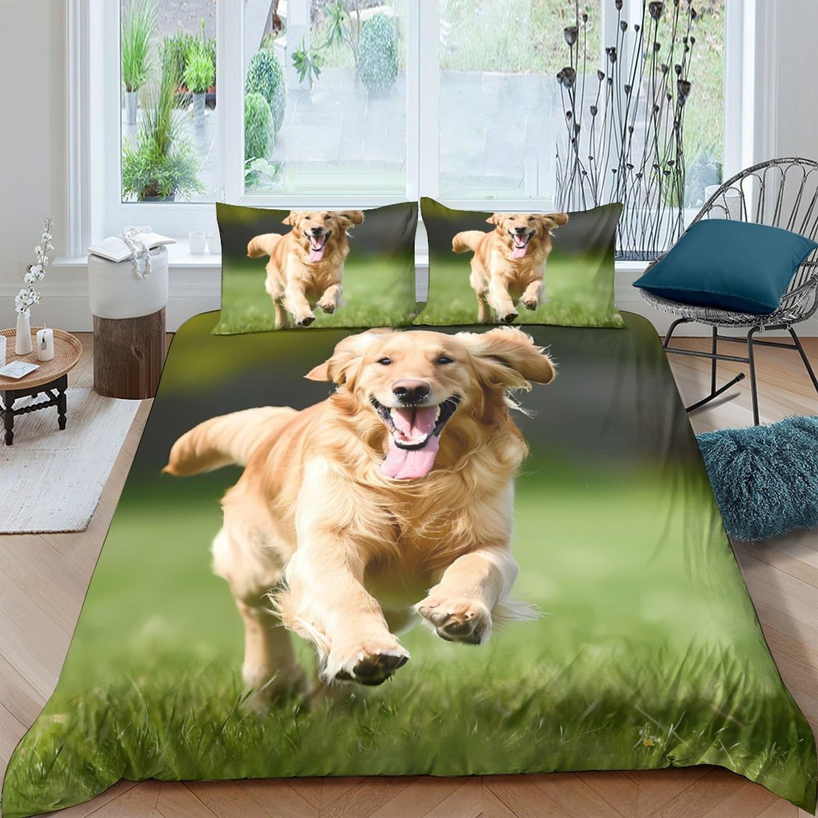 Ctjqhvkz Style-4 3D Printed Golden Retriever Fitted Sheet Microfiber Soft Breathable Dog Running Mattress Cover For Bedroom Decor Single（135X200cm）