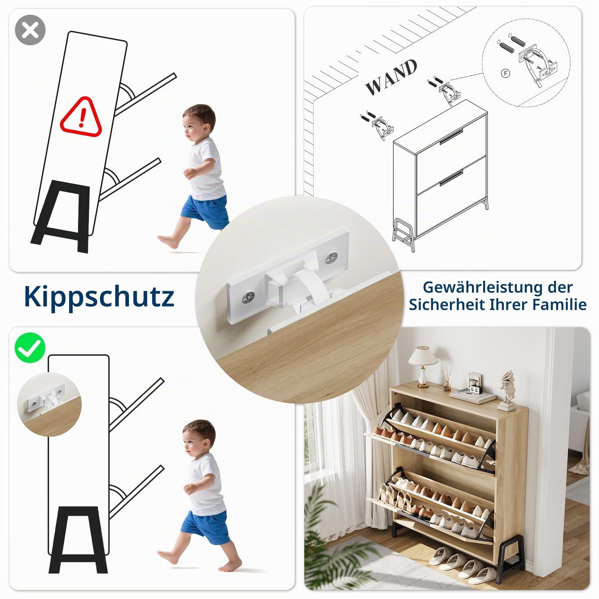 Garvee Kippschuhschrank schmal, Schuhkipper Holz mit 2 Klappen, Schuhschrank mit verstellbaren Regalen & Metallbeinen, Platzsparender Schuh-Organizer Schuhkommode für Flur, Eingangsbereich