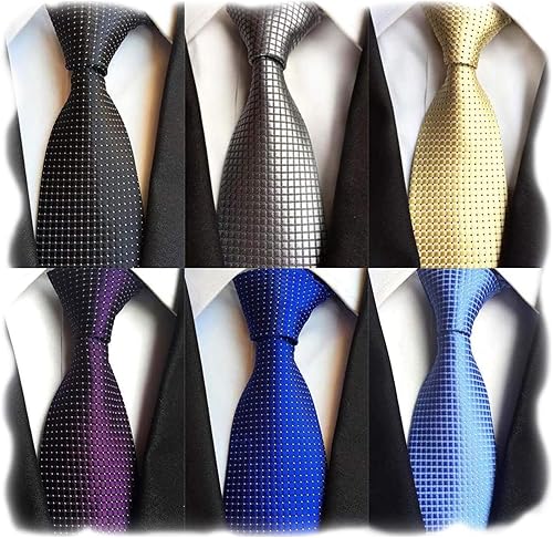 Vista 17 de WeiShang Lote de 6 corbatas clásicas de seda para hombre, corbatas tejidas jacquard