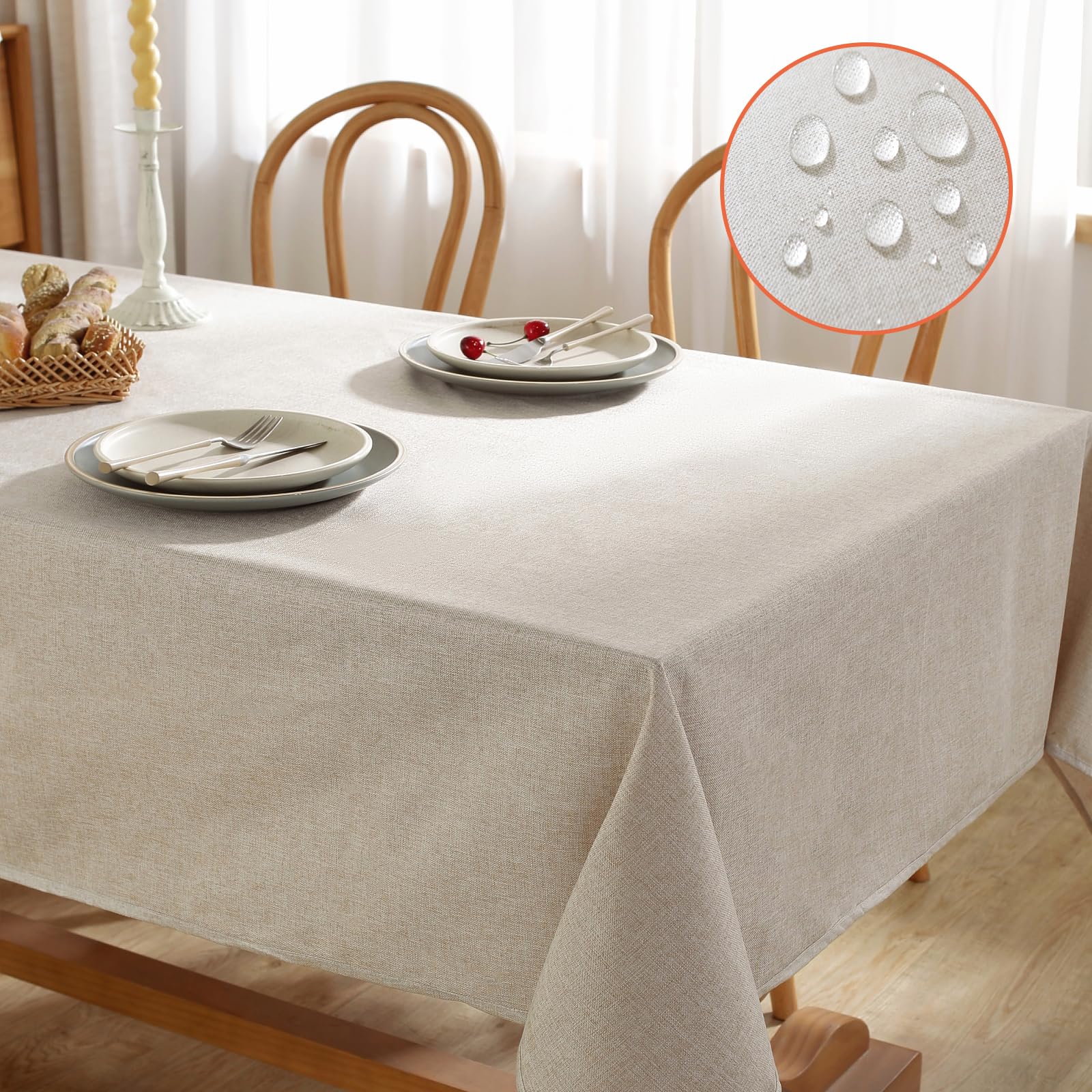 SASTYBALE Waterproof Tablecloth 55 x 84 Inch Rectangle Wipeable Anti-Shrink beige Burlap Texture Pattern Table Cloth, Country Farmhouse Linens Table Cover for Kitchen, Dining, Parties and Outdoor
