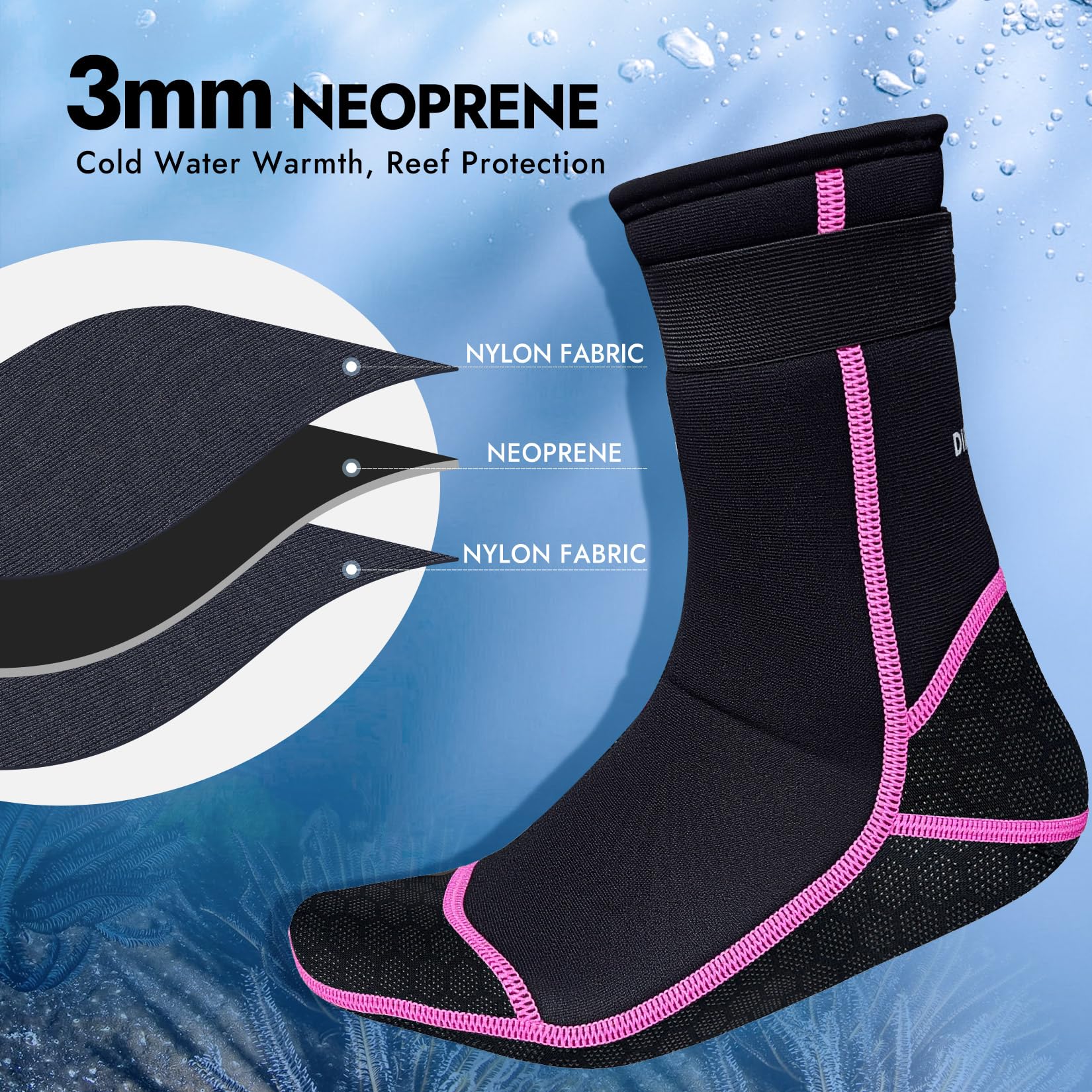PAWHITS Neoprene Wetsuit Socks, 3mm Diving Socks with Adjustable Strap - Image 3