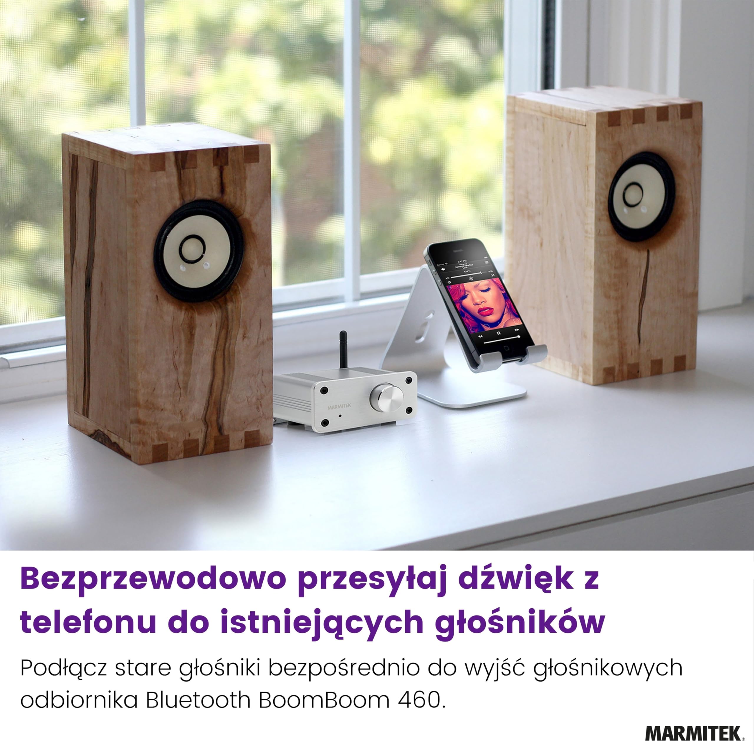 Marmitek BoomBoom 460 - Odbiornik Bluetooth z cyfrowym wzmacniaczem aptX | Audio receiver do głośników pasywnych, 2x20 W RMS, wejście AUX, wyjście głośnikowe i mini wzmacniacz stereo