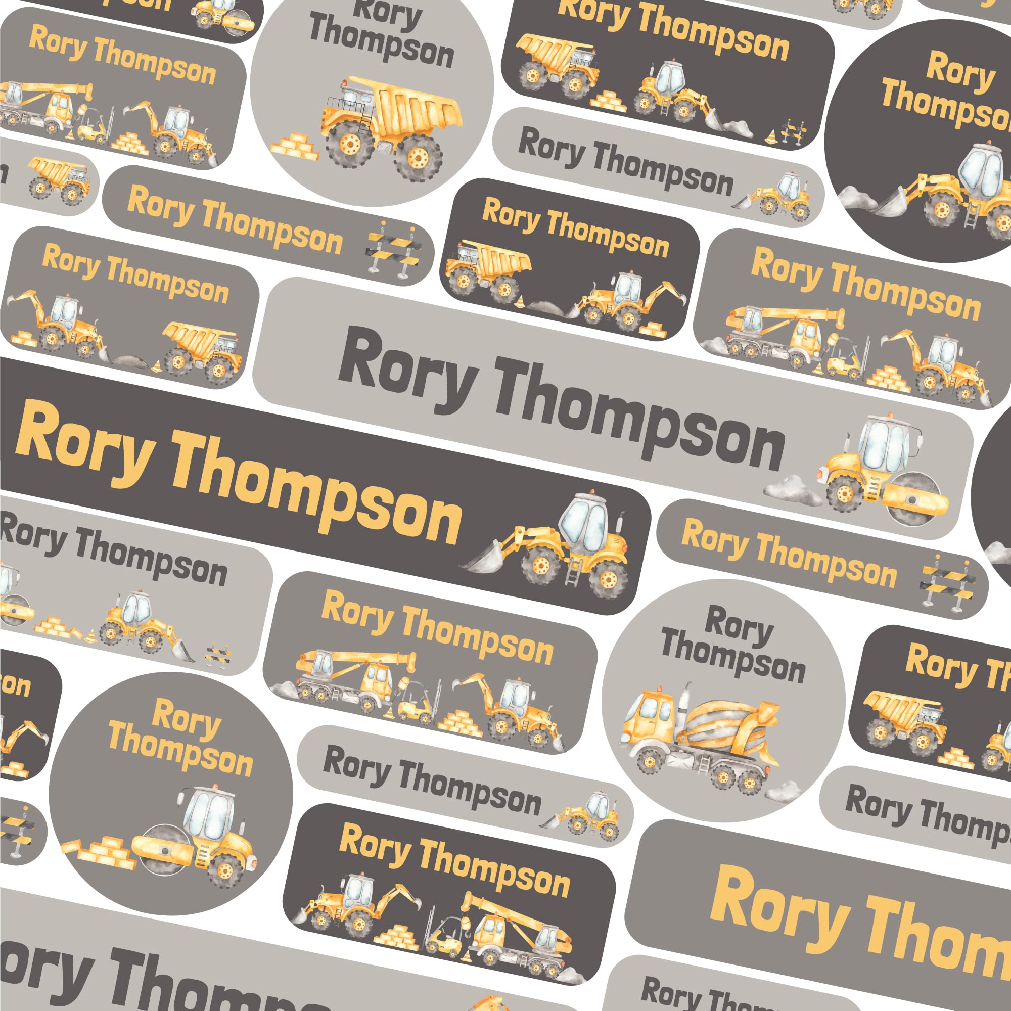 123 Name Labels for Kids No Iron Name Tags for Clothes Name Stickers for Water Bottles, School Uniform, School, Nursery, Care Homes, Washable and Dishwasher Safe for Children (Tractors and Diggers)