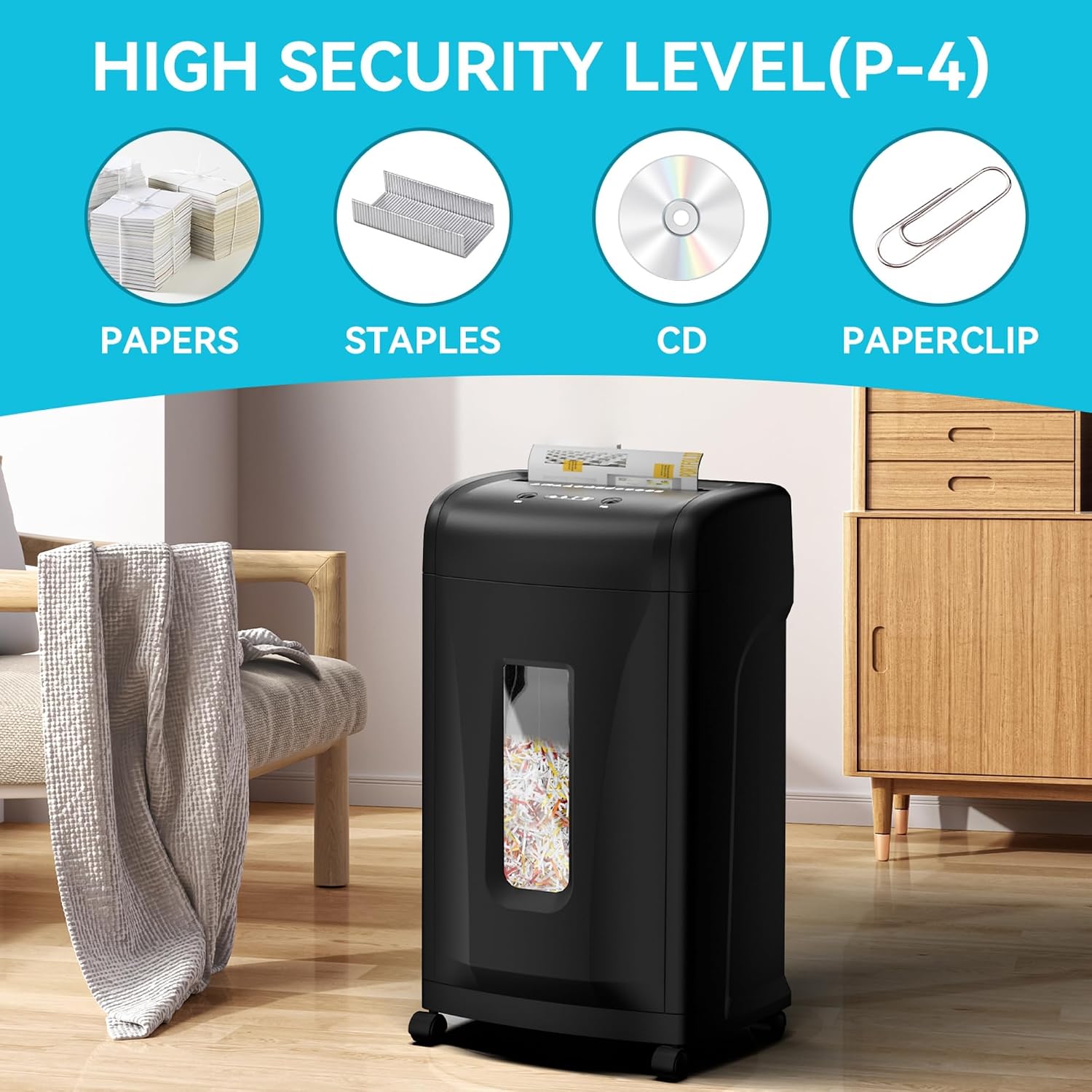 22-Sheet Cross-Cut Paper Shredder, 20-Min Nonstop Heavy Duty Paper Shredder for Home Office, P4 High Security, with 9.24 Gallons Pullout Waste Bin