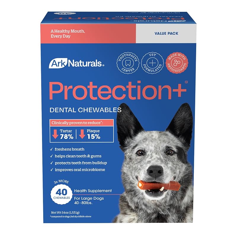 Petisco dental para cães de raças grandes ARK NATURALS com centro de creme dental – 40 unidades, 1,54 kg