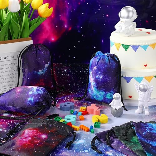 Miniatura 4 de Sweetude 24 bolsas con cordón de galaxia, espacio exterior, noche estrellada, regalos de fiesta, bolsas de regalo de cumpleaños, suministros para