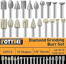 46-Grit and 120-Grit Diamond Grinding Burr Bits Set 20Pcs Compatible with Dremel Rotary Tool, Diamond Burrs with 1/8" Shank for Stone Glass Ceramic Grinding Carving and Polishing