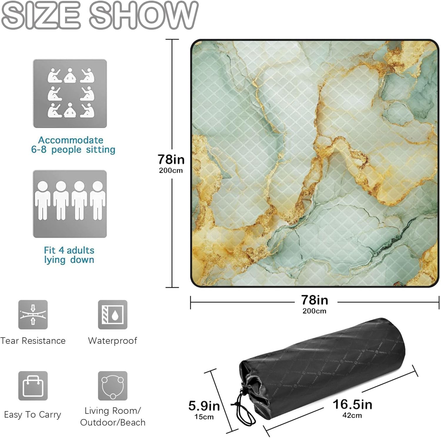 Marble Yellow White Waterproof Picnic Table Water-Resistant Beach Picnic Blanket for Outdoorsy People Summer Gift cobijas para la Playa