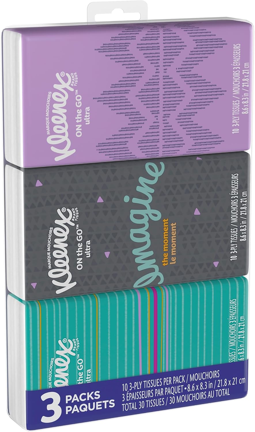 Kleenex Go Pack Facial Tissues, 10 Count, (Pack of 3)