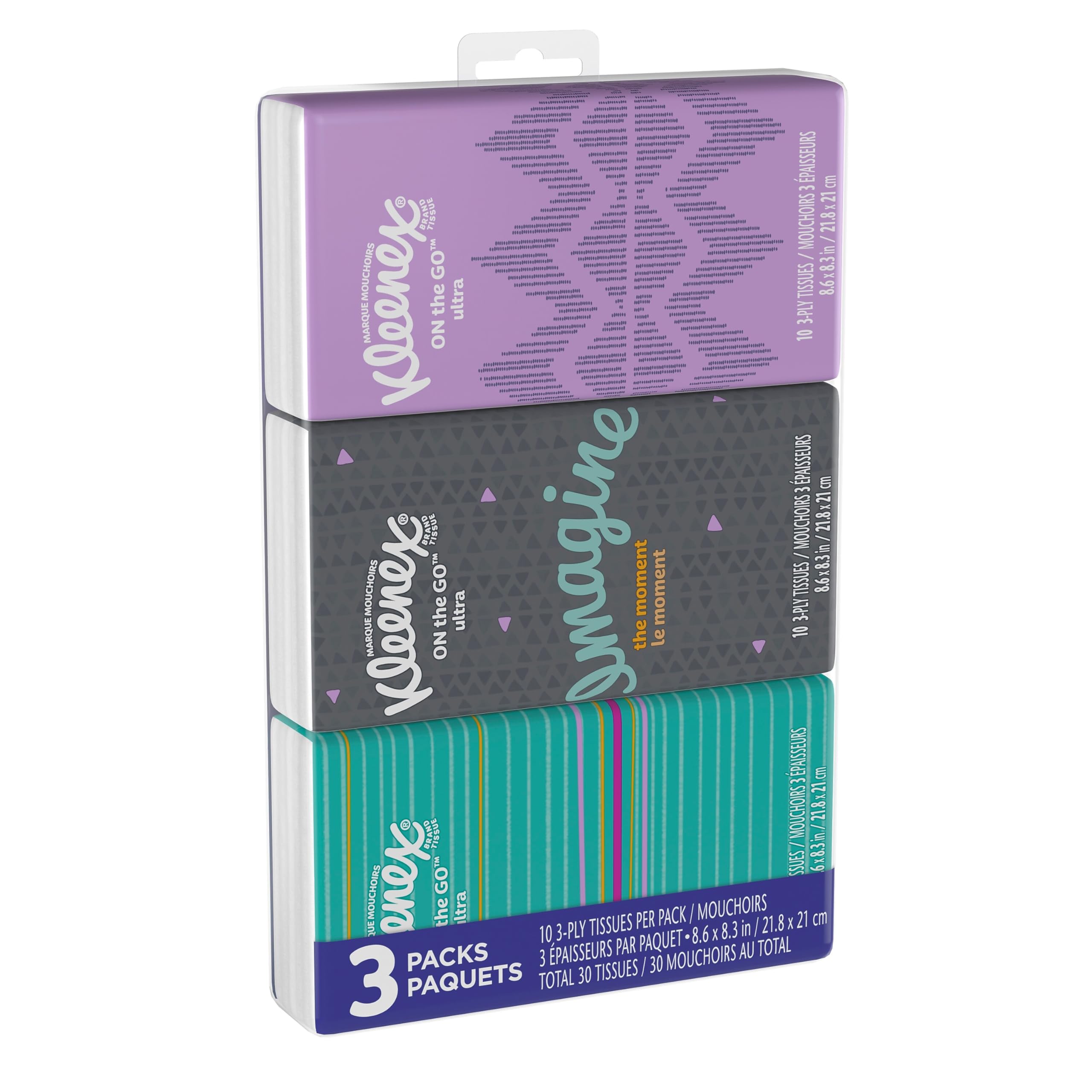 Kleenex Go Pack Facial Tissues, 10 Count, (Pack of 3)