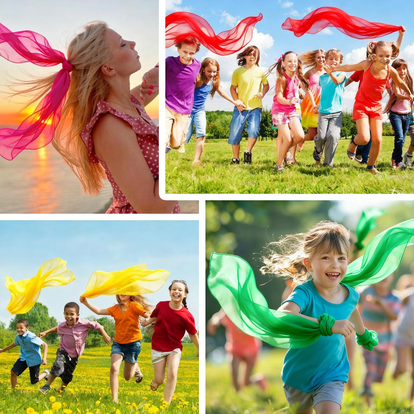 24 Pezzi Foulard Colorati per Bambini 60 x 60cm Foulard Giocoleria per Danza Circo Magia e Acrobatica