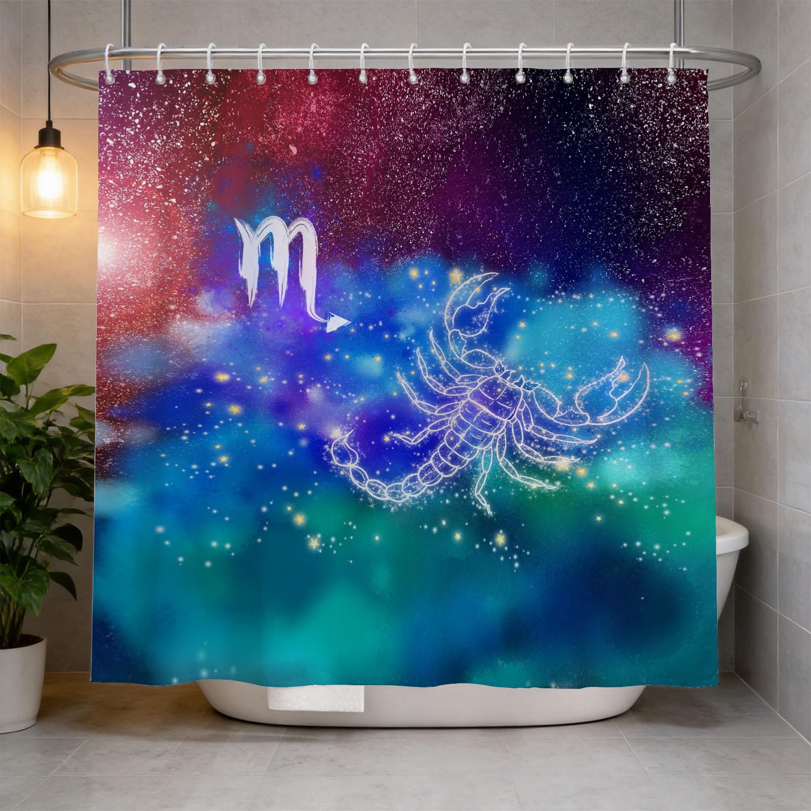 Hongduo 3D Scorpio Shower Curtain for Stalls Bathtubs Glitter Constellation Bathroom Decor Shower Curtain Set Polyester Fabric Waterproof 200x200cm/79X79 Inch with Hooks
