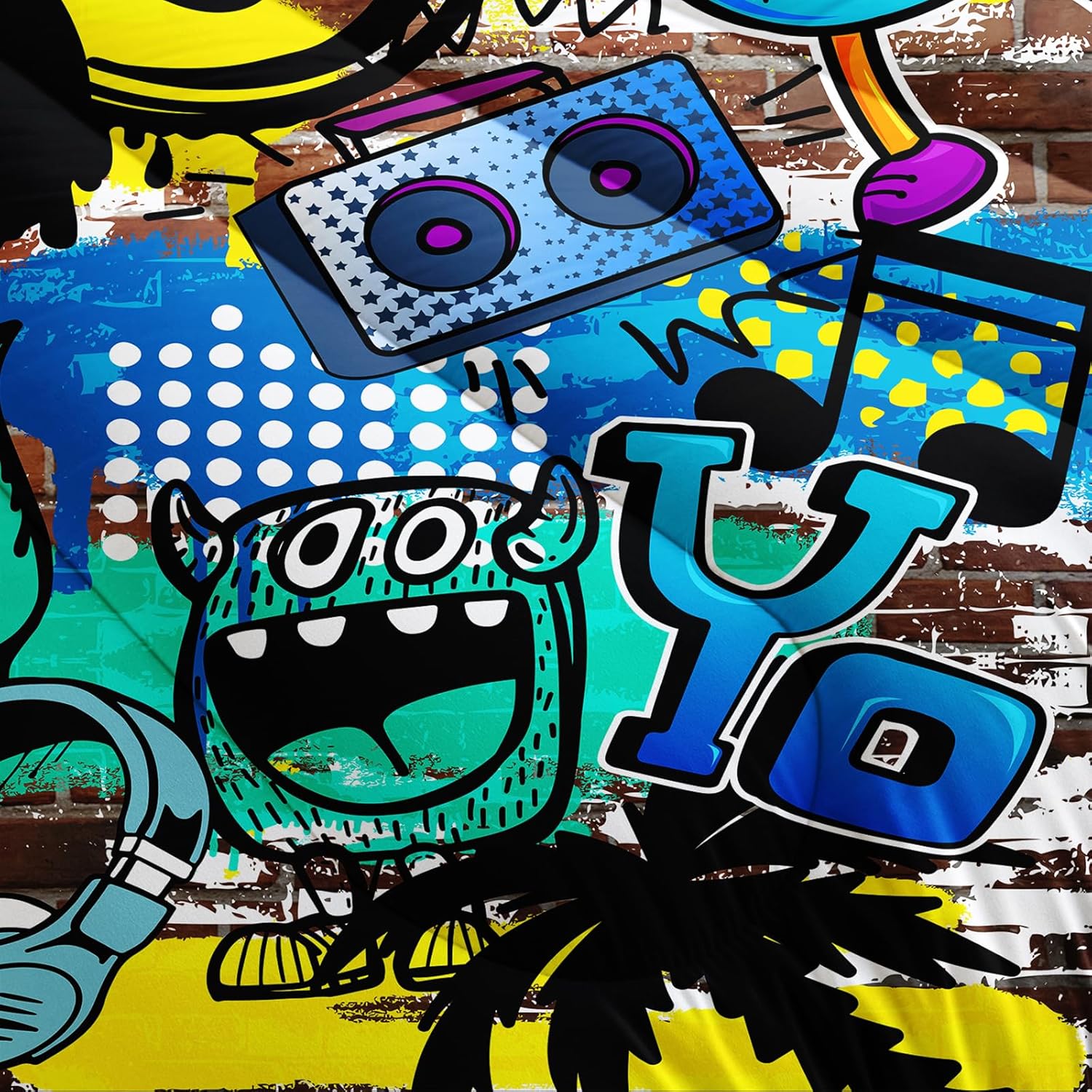 AILONEN Cartoon Skull Bedding Set Full Size, Graffiti Theme Spray Paint Ink Textured Silhouette Comforter Set,Hip-Hop Style Soft Breathable Duvet Set for Boys Girls 3Pcs, 1 Quilt and 2 Pillowcases