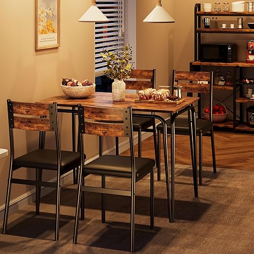 Miniatura 3 de GarveeHome Juego de 4 mesas y sillas pequeñas, juego de 4, juego de comedor cuadrado para 4, juegos de cocina y comedor de 5 piezas para espacios