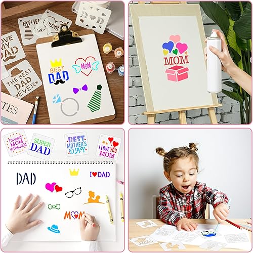 Miniatura 7 de Augshy Plantillas para pintar, paquete de 56 plantillas para el Día del Padre, plantillas para el Día de la Madre, plantillas reutilizables para