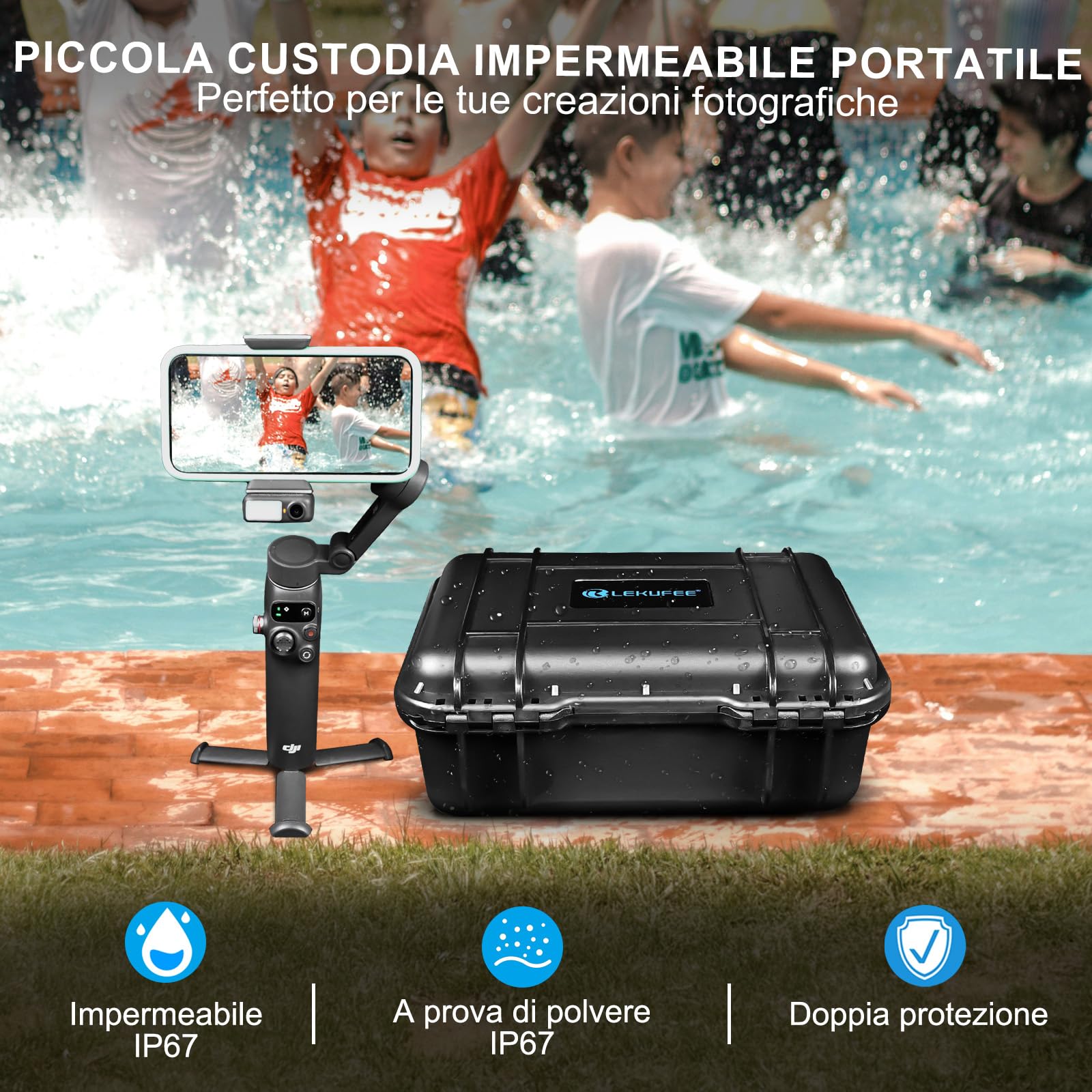 LEKUFEE Valigia Rigida Impermeabile e Portatile per DJI Osmo Mobile 8,Osmo Mobile 7P/7,Stabilizzatore Gimbal,DJI Mic 3/2/Mic Mini e Altri Accessori (Solo Custodia)