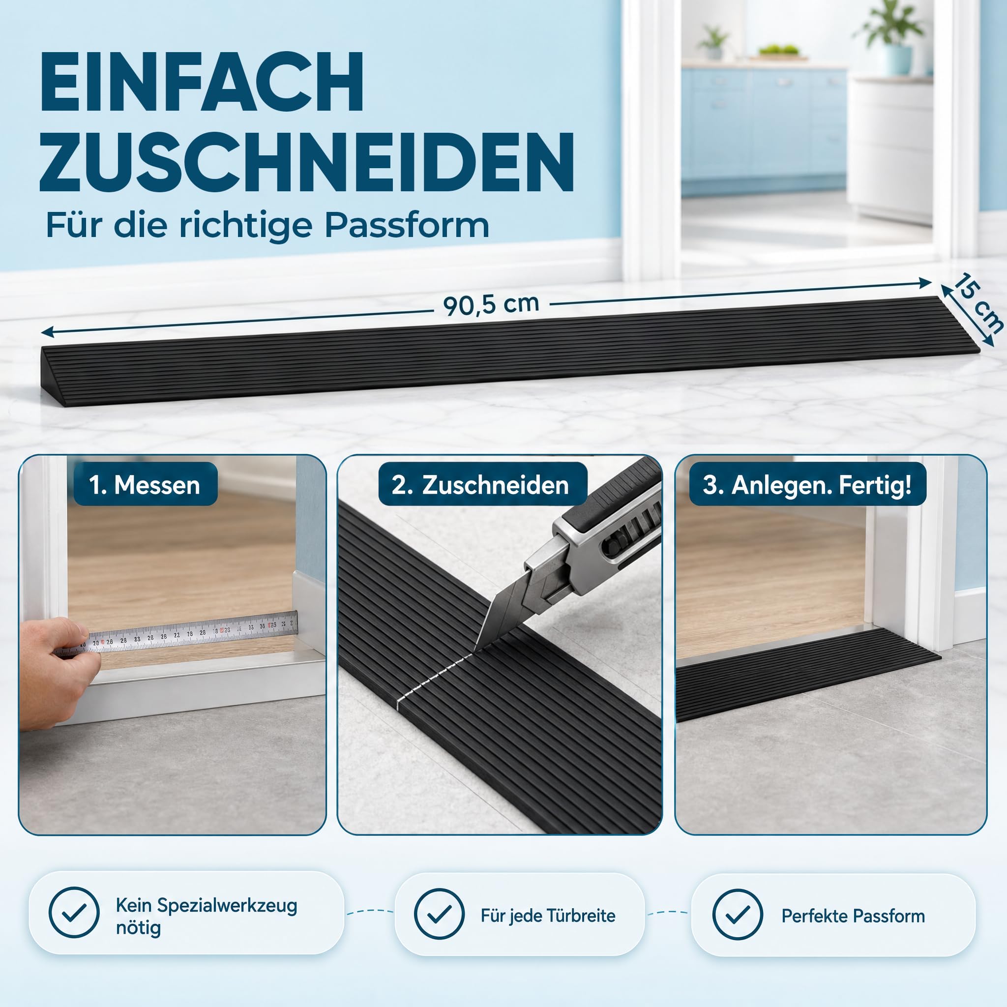Türschwellenrampe 2,5cm Rollstuhlrampe Gummirampe Auffahrrampe Schwellenrampe Bordsteinrampe für Rollstuhl, Kinderwagen, Rollator oder e Scooter