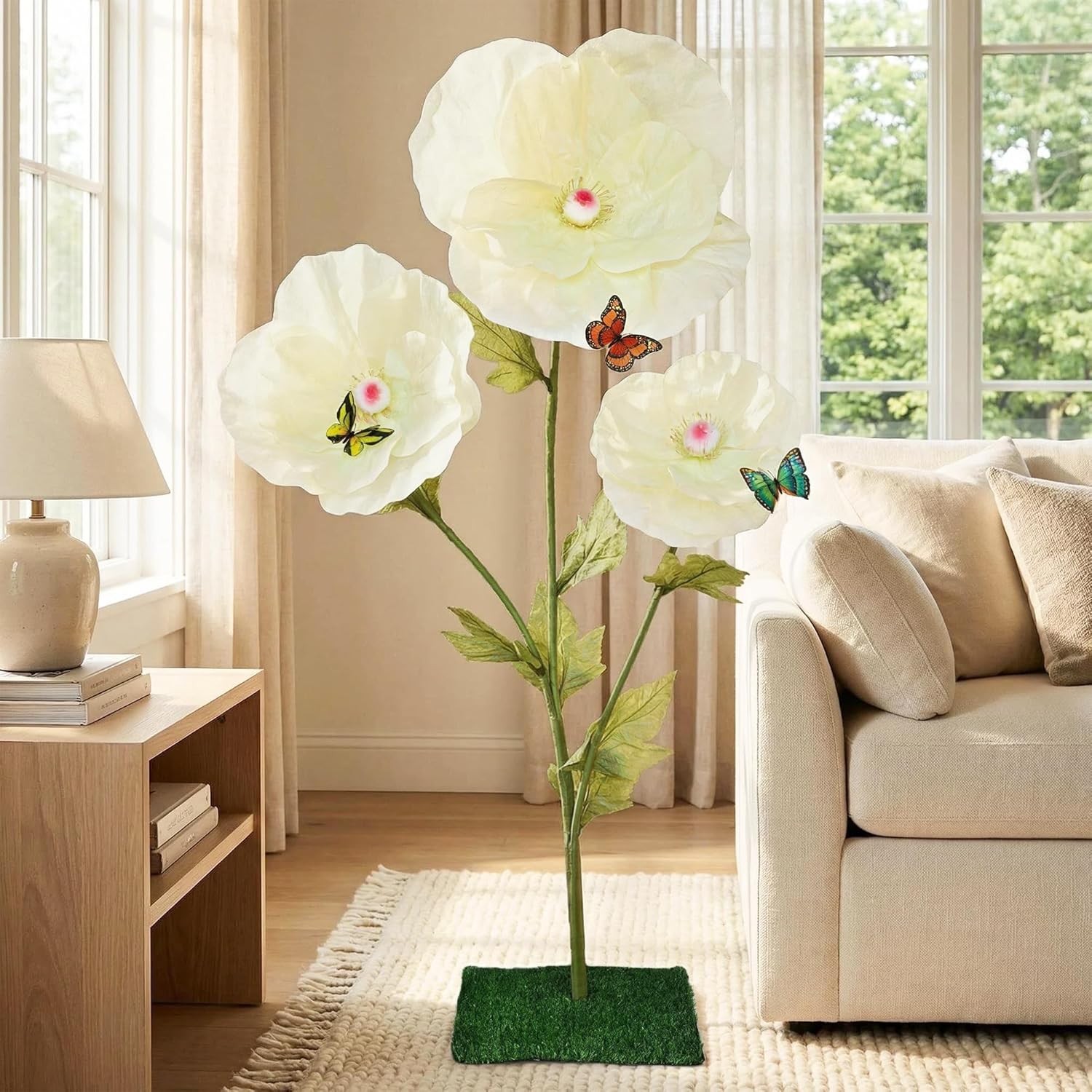 6.5FT Giant Flowers for Decoration, Big Artificial Flowers with Stand, Waterproof Large Handcrafted Paper Flowers for Wedding, Outdoor Garden, Shop Window Display, Home Decor(Yellow Poppy)