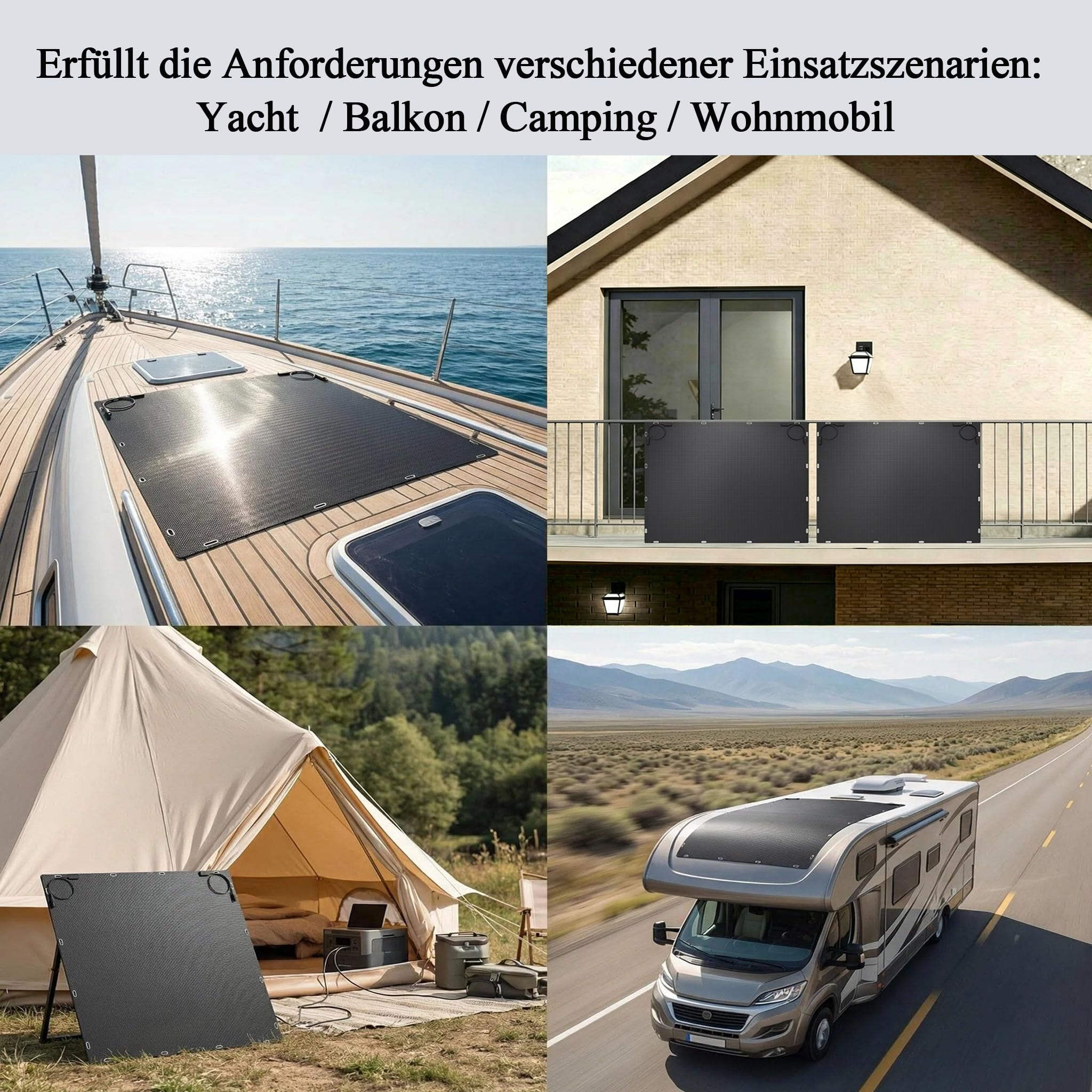 Solarpanel Flexibel, 460W Solarpanel Camping, 230W x2 Komplett Schwarze Solarmodul, Geeignet für Balkonkraftwerk, Verwenden Sie spezielle Anti-Riss-Materialien, Bis zu 300° Biegung, Wasserdicht IP67