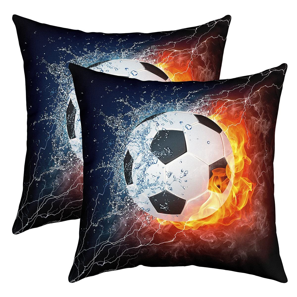 Set di 2 federe per cuscino da calcio per bambini, 40 x 40 cm, morbido Rugby Sports, federa per cuscino da calcio, cuscino decorativo per divano, blu e arancione