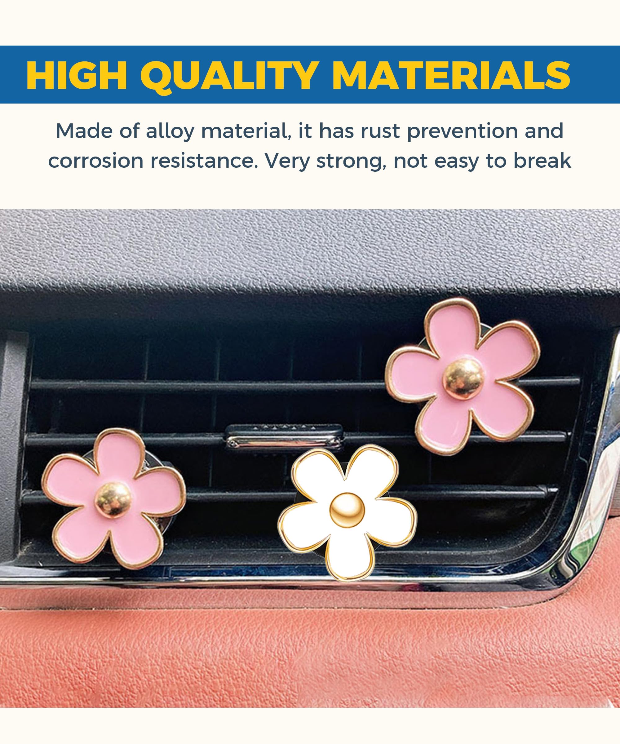 Clip Per Aromaterapia Auto A Forma Di Fiore E Ape – Diffusore Per Bocchetta D'aria Con Strass E Perle – Deodorante Auto Elegante – Confezione Da 3 - 3