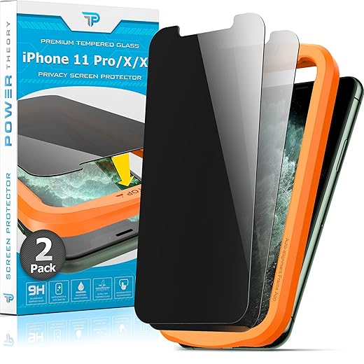 Power Theory Designed for iPhone Xs Max Screen Protector Tempered Glass [9H Hardness], Easy Install Kit, 99% HD Bubble Free Clear, Case Friendly, Anti-Scratch, 2 Pack