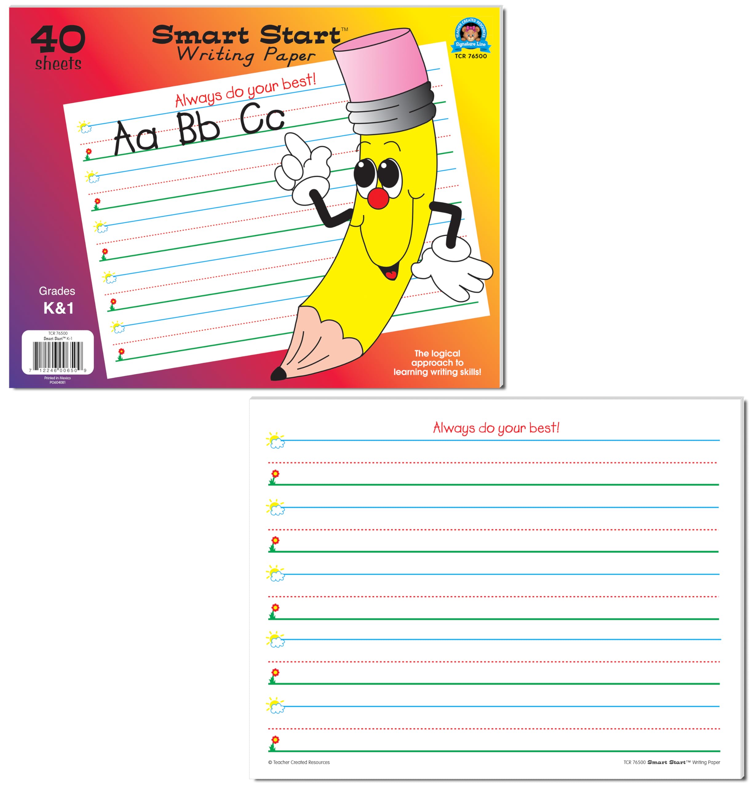 Teacher Created Resources TCR76500 40 Sheet Tablet Smart Start K-1 Writing Paper