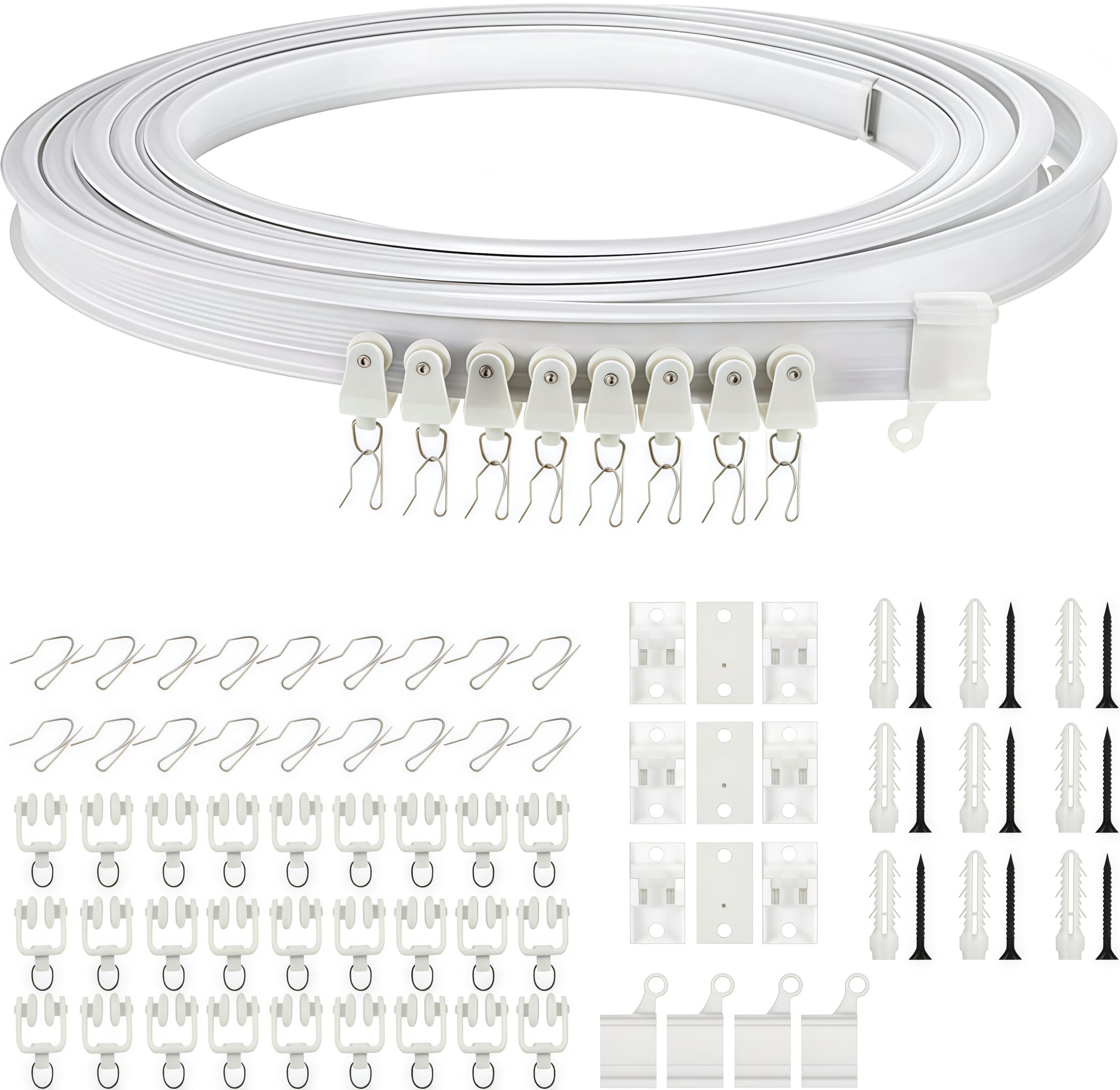 Ceiling Mounted Curtain Track Plastic Flexible Bendable Silent And Accessories Installation Suitable For Bay Windows(3-meter Track Set)