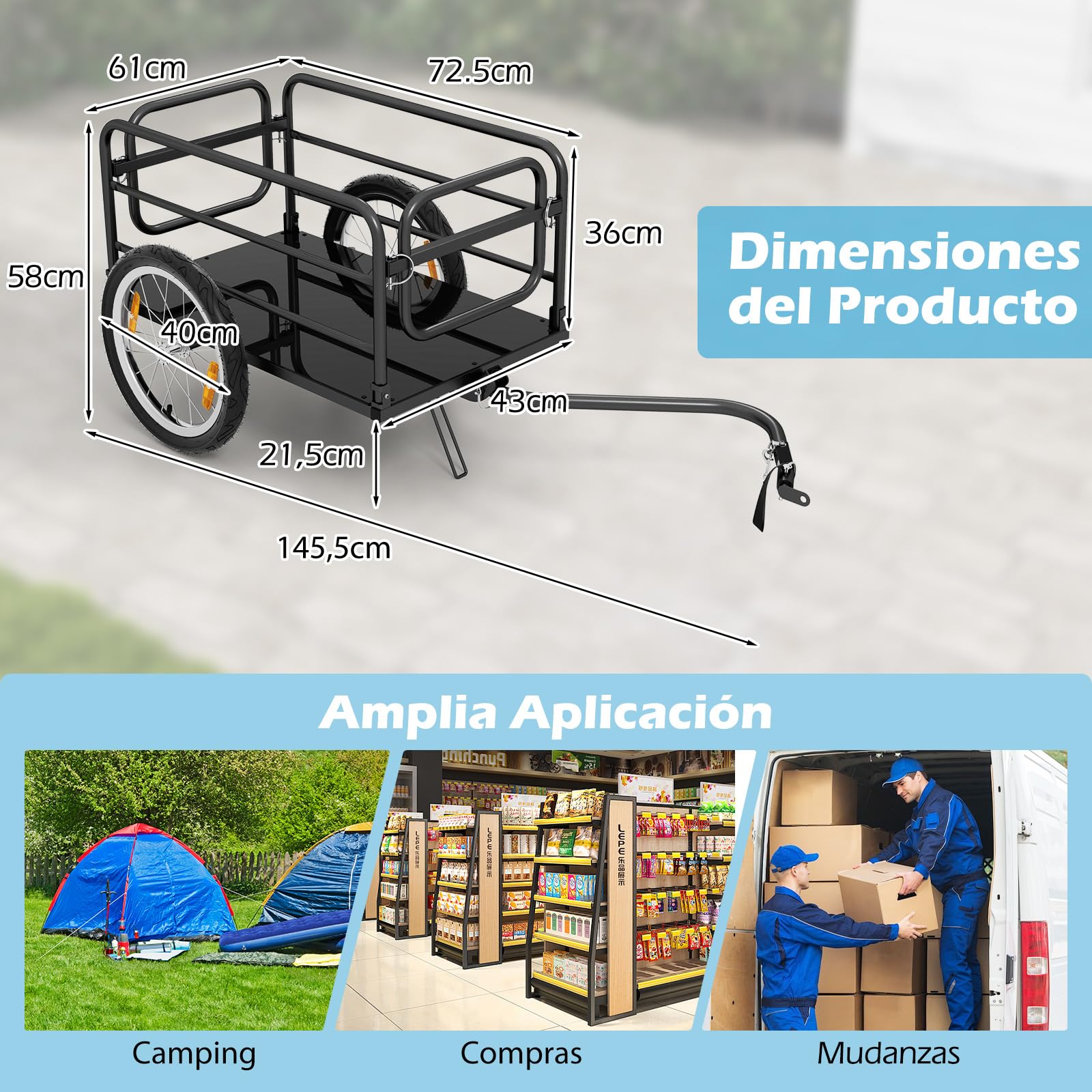 GYMAX Remolque de Bicicleta 2 en 1 con Estructura Metálica Plegable y Funda Extraíble, Carro de Arrastre con Ruedas de Aire Fiables de 40 CM, Enganche Versátil para Compatibilidad Multi-Bicicletas