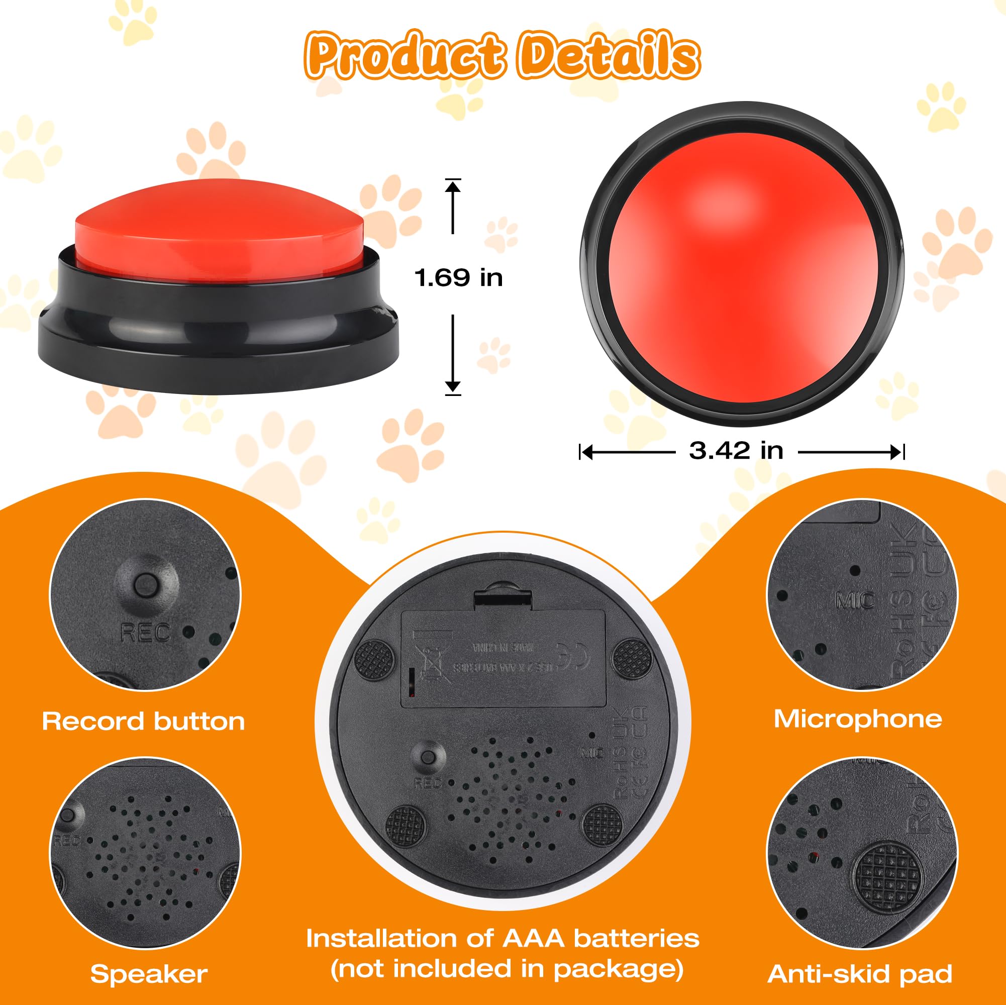 Botones grabables para perros de 6 colores, botones de perro para comunicación, entrenamiento de tu perro/gato para hablar, botones de mascotas que hablan, juego de entrenamiento para perros,