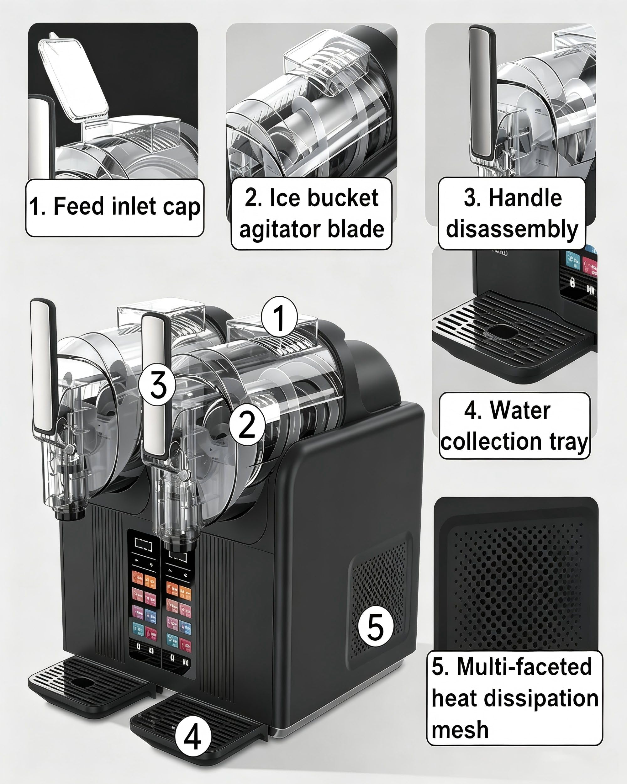 Máquina de Slush y Soft Serve de Doble Tanque – 2x2L, Pantalla Táctil Inteligente,7 Ajustes Preestablecidos, Mezclado 360°,Dureza Ajustable (Cremoso A Crujiente), Limpieza Automática con un Botón