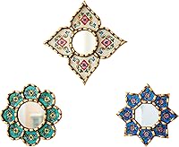 DecorContreras Peruvian Handmade Wall Mirror Set of 3 - 6" Vintage Reverse Painted Glass Mirrors for Boho Colonial Room Decor