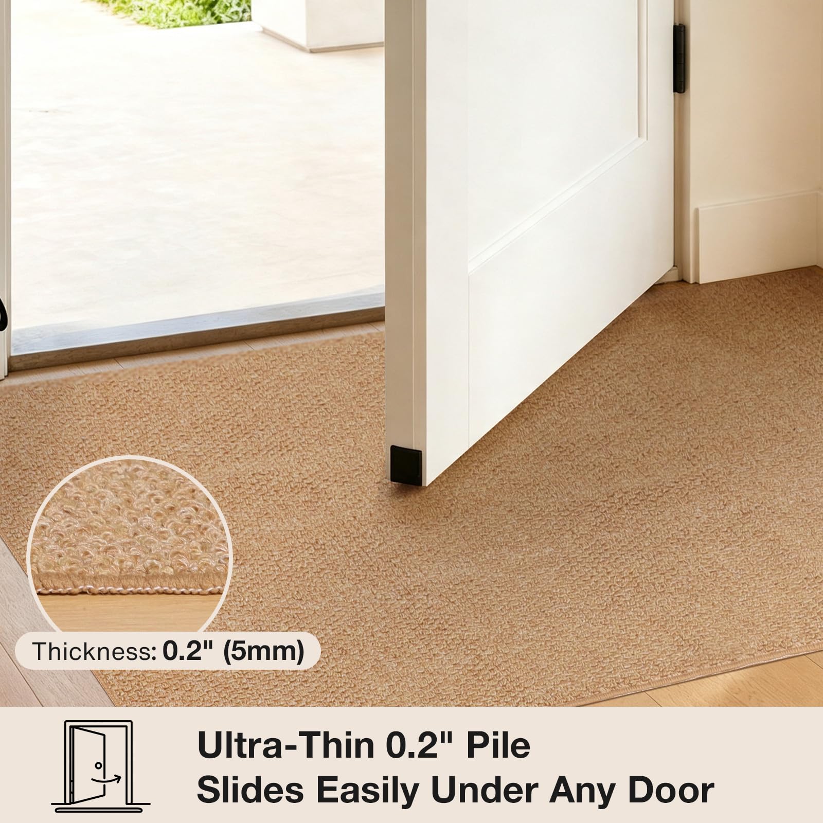 Ultra Thin Dirt Trapper Door Mat Indoor,Non-Slip 36" x 60" Porte and Hall Mat, Low Profile Front Indoor Mats for Dogs Paws, Large Absorbent Back Door Mats,Machine Washable Entryway Rugs, Camel Natural — Amazon image 5