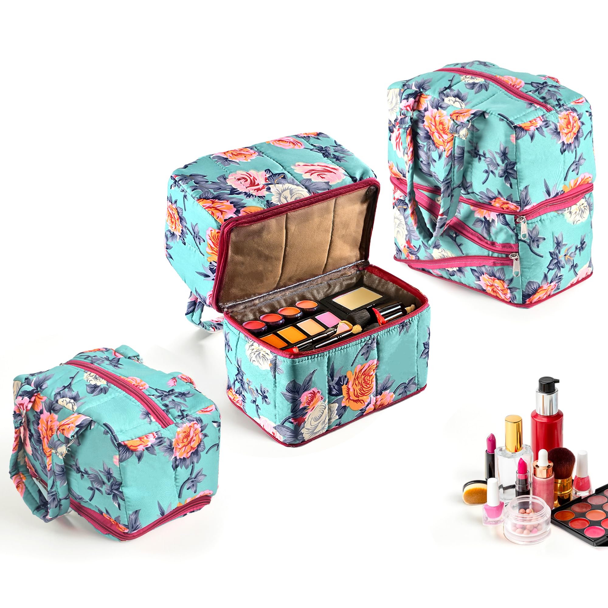 Kuber Industries Flower Printed Multiuses Hand Bag: Tote Bag: Travel Toiletry Bag For Women/Girls (Green)-45KM013-picture-39