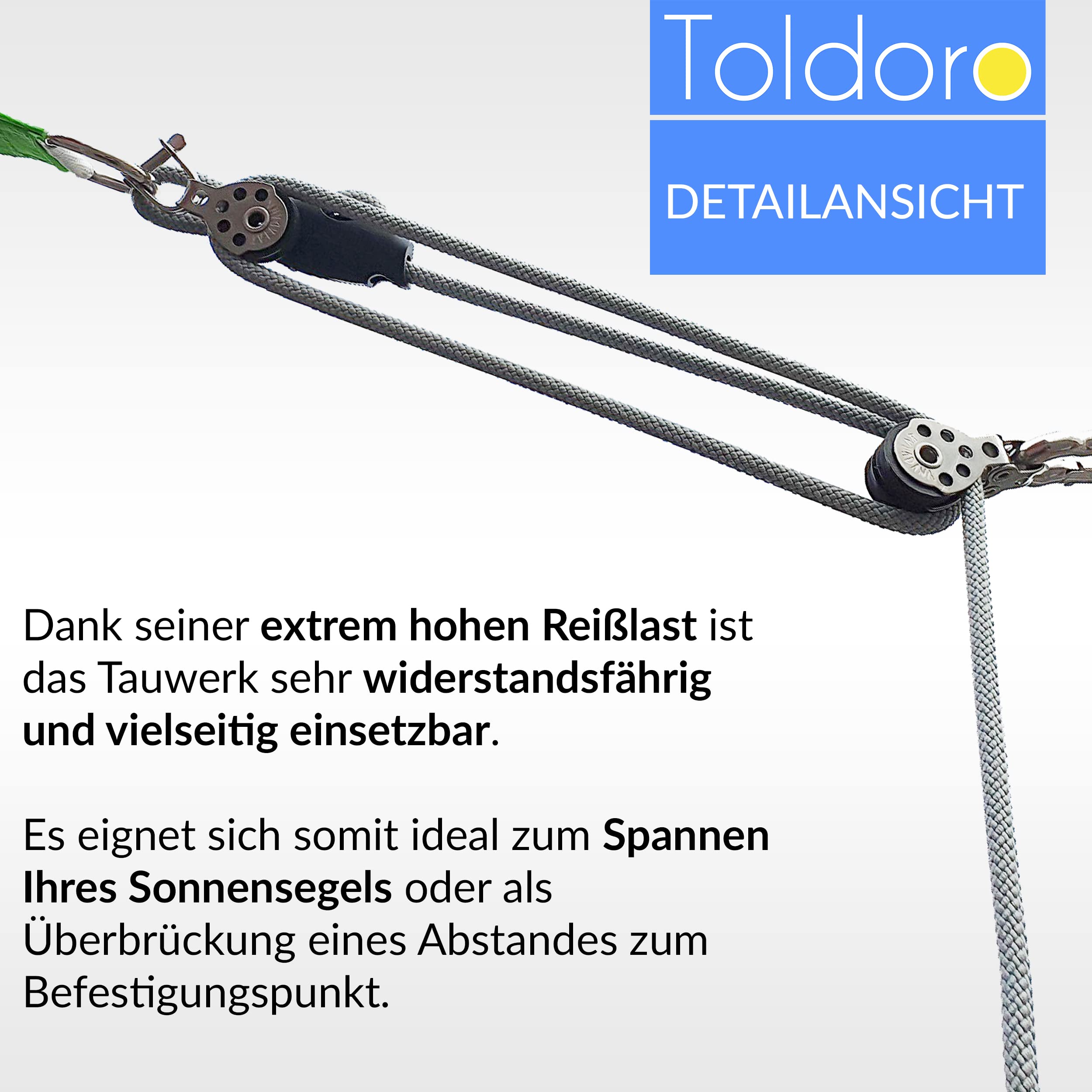 Toldoro® Tauwerk 10 m i Ø 6 mm szary/żagiel przeciwsłoneczny lina z poliestru/lina lina o obciążeniu rozrywającym 800 kg i obciążeniu na zerwanie 1050 daN/linka napinająca do żagli przeciwsłonecznych,