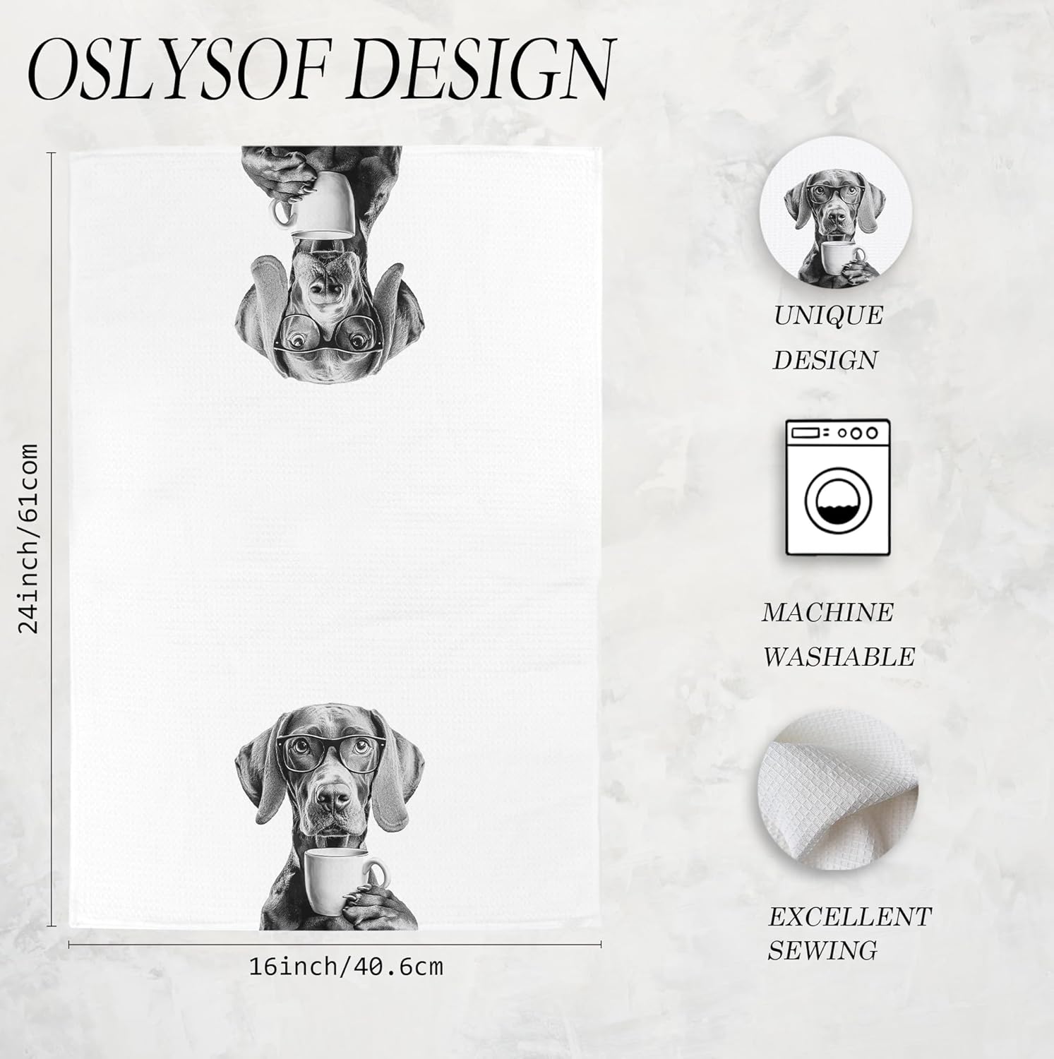 Funny Vizsla Dog Kitchen Towels, Vizsla Gifts for Women Dish Tea Towels, Black and White Dog Lovers Owner Gifts Hand Towel for Kitchen, Coffee Bar Station Decor, 16x24 Inch - Image 7